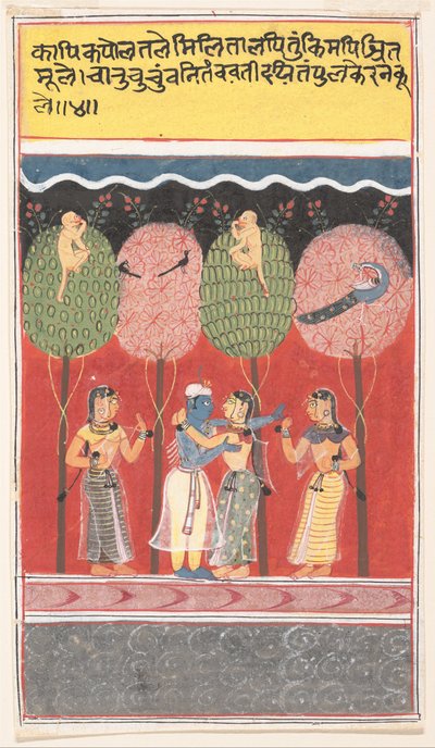 クリシュナはゴピスと一緒に暴れます...牛群の分散したジータゴビンダの歌、c1630-40から。 作： Unbekannt