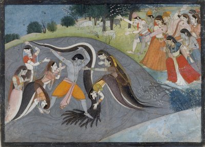 クリシュナ・スブドゥン・カリア、ザ・スネーク・デーモン：バーガヴァタ・プラーナ・シリーズのフォリオ、ca. 1785年。 作： Unbekannt