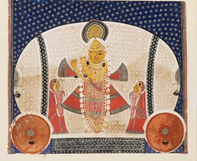 フルートを演奏する Shrinathji としてのクリシュナ、20 世紀初頭 作： Unbekannt