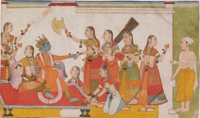 『バーガヴァタ・プルナ』よりスダマを歓迎するクリシュナ、c. 1700年。 作： Unbekannt
