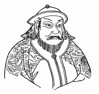 モンゴル帝国のKublai Khan 1215-1294、1912年の元王朝の創設者 作： Unbekannt
