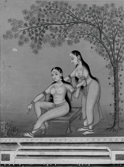 テラスのアテンダントとトイレの女性、カリフォルニア州。 1800年。 作： Unbekannt