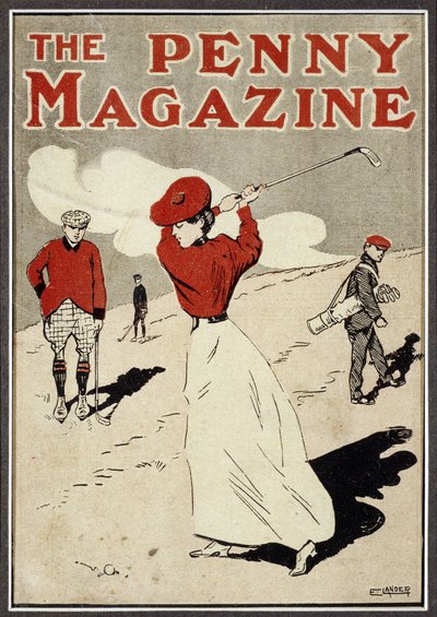 「The Penny Magazine」の表紙でスイングする女性ゴルファー、c1900 作： Unbekannt