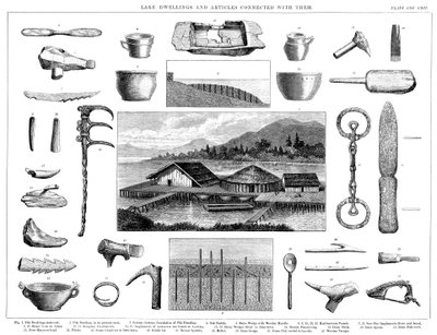 スイスのチューリッヒ湖からの湖の住居と関連工芸品、1888 作： Unbekannt