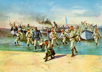 反乱軍の着陸用弾薬、射撃中、スペイン米戦争、キューバ、1898年 作： Unbekannt