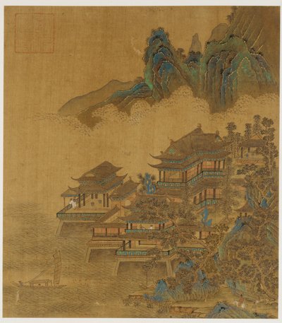 風景: 湖と山の間の宮殿、明または清王朝、17 世紀。 作： Unbekannt