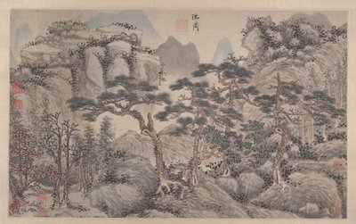 4つの松のある風景。 作： Unbekannt