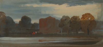 湖のある風景、1828 年から 1829 年。 作： Unbekannt