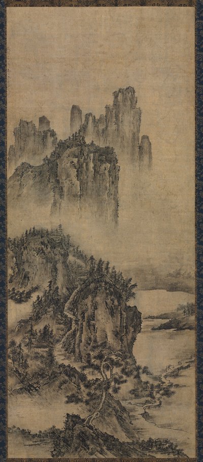 1500年代初頭の遠い寺院のある風景。 作： Unbekannt