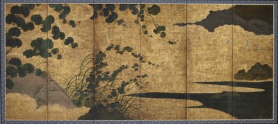開花ブドウのある風景、桃山または江戸時代、17世紀初頭. 作： Unbekannt