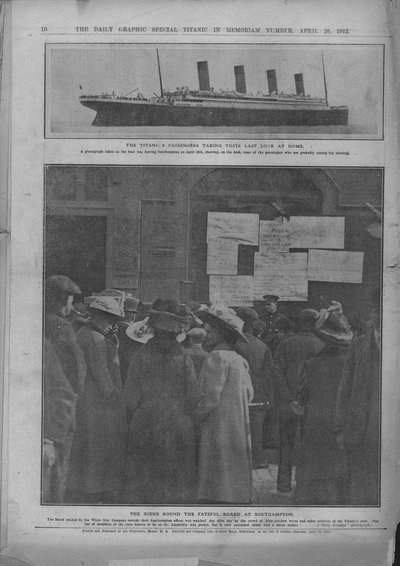 1912年4月20日、家の最後の様子とサウサンプトンでの運命委員会。 作： Unbekannt