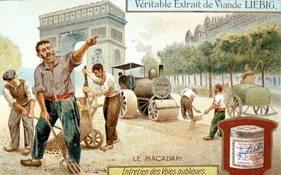 マカダムの路面を敷設し、スチームロードローラーで圧縮する、パリ、c1900 作： Unbekannt