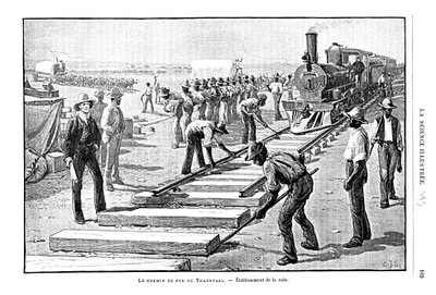 1893年、南アフリカのTransvaal鉄道に枕木とレールを常設 作： Unbekannt