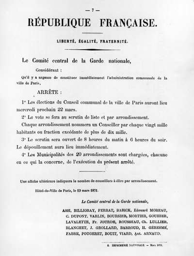 パリコミューンのフランスの政治ポスターからの国家警備隊の中央委員会 作： Unbekannt
