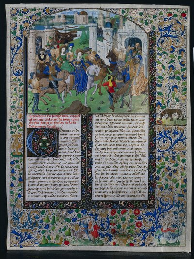 Jehan de Courcysユニバーサルクロニクルの葉：Priam王とHelenおよびParisが出会う...、c。 1470。 作： Unbekannt
