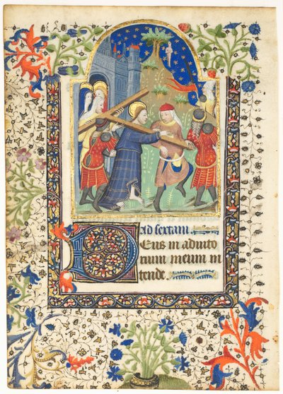 ブック・オブ・アワーズからの葉っぱ：十字架を運ぶキリスト、十字架の時間、c。 1410-1420。 作： Unbekannt