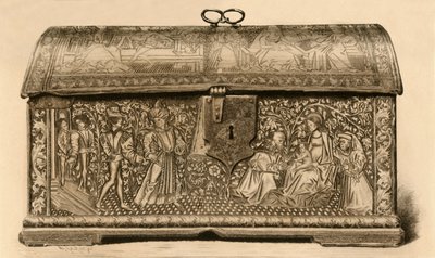刻まれた装飾が施された革の金庫、15世紀、1903年。 作： Unbekannt