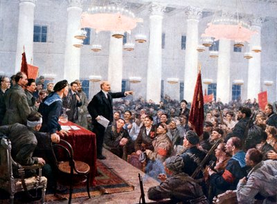 1917年、サンクトペテルブルクのスモリー宮殿、第2ソビエト議会のレーニンハランギング代理 作： Unbekannt