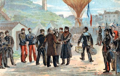 レオン・ガンベッタ、包囲されたパリから逃げようとしているフランスの政治家、普仏戦争、1870年 作： Unbekannt
