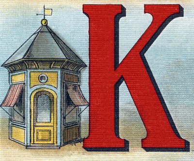 Letter K: kiosk.Alphabet de ma petite fille "のエングレーヴィング。Bernardin-Bechet and Fils, bookseller-publishers, Paris, around 1895.キャンバスにアンブレイカブル・アルバム。Bibliotheque des Bebes（ビブリオテック・デ・ベベ）。12ページ。読書法とイラスト入りのアベセダーが入ったアルバム 作： Unbekannt