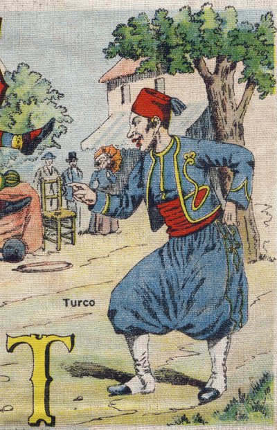 レターT:Turco .ドロロッとしたアルバム。Albums-chromo on canvasのシリーズ番号4。組織上のクロモリトグラフ。イメージング・マルセル・ヴァング、ジャーヴィル＝ナンシー、20世紀初頭。寸法：25x17.5cm 作： Unbekannt