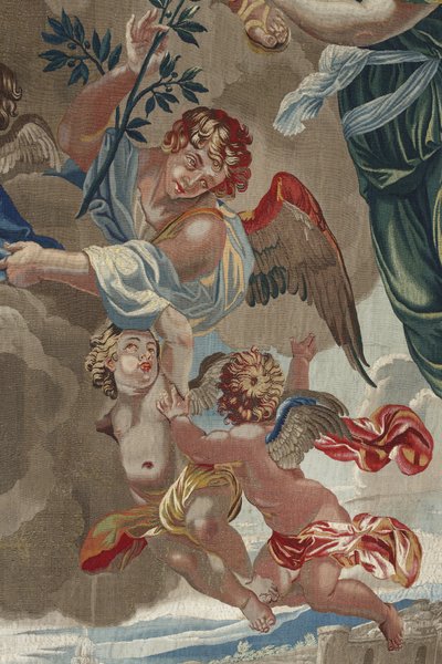 聖母の生涯"The Coronation of the Virgin""(聖母の戴冠式）天使のディテール シャルル・ポアソン（1609-1667）のデッサンからピエール・ダムールの工房で作られたウールとシルクのタペストリー 作： Unbekannt