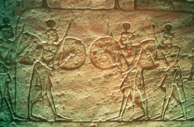 ヒッタイトの兵士、アブシンベル神殿、エジプト、紀元前14〜13世紀を示す石灰岩のレリーフ 作： Unbekannt