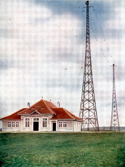 スイスのベルンにあるマルコーニ無線局の長波送信機マスト、c1925 作： Unbekannt