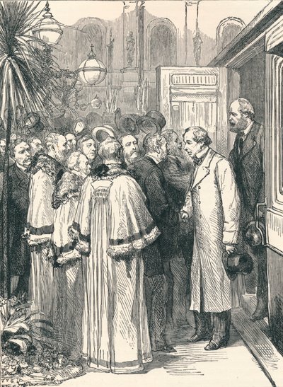 ビーコンズフィールド卿とソールズベリー卿、チャーリングクロス駅で、1896年 作： Unbekannt
