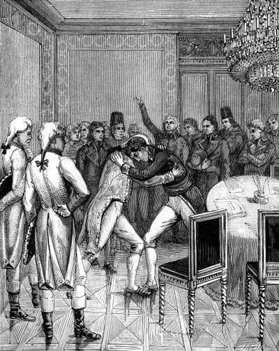 コーンウォリス卿とジョセフボナパルトが1802年にフランスのアミアンで抱擁 作： Unbekannt