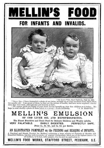 タラ肝油ベースの食品サプリメントMellins Emulsionの雑誌広告、c1890 作： Unbekannt
