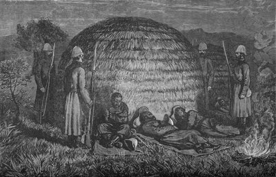 マルテル少佐と先住民のクラールでセテワヨを守っていた部下、1880年 作： Unbekannt