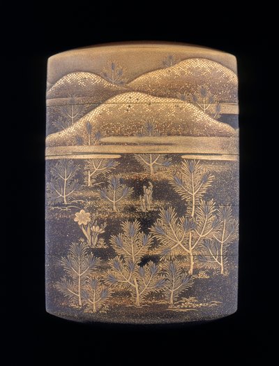 様式化された松の木と丘で飾られた蒔絵漆印籠、江戸時代後期、日本、1750-1850 作： Unbekannt