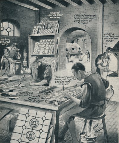 ステンドグラスの窓を作る、c1934 作： Unbekannt