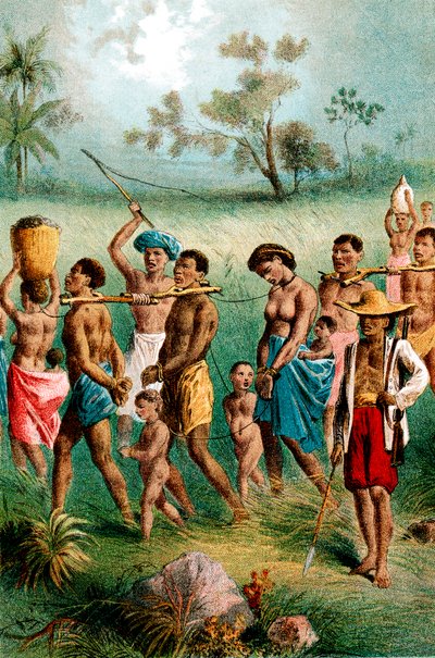 アラブの奴隷商人、c1875によって奴隷制に追い込まれた男性、女性、子供の捕虜 作： Unbekannt