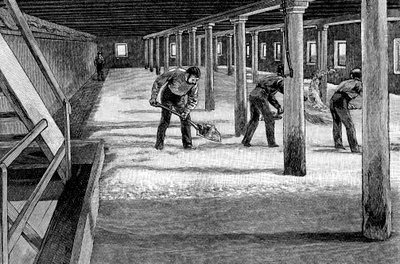 1885年、アメリカの醸造所の製麦フロア 作： Unbekannt