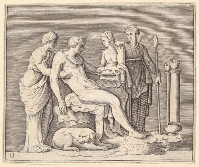 3人の女性が出席する男、ca。 1599-1622。 作： Unbekannt