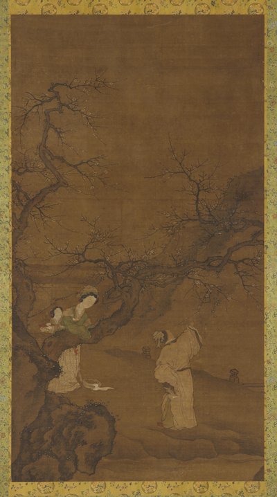 梅の花を楽しむ男女、明または清王朝、15～18世紀。 作： Unbekannt