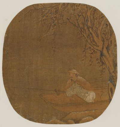 木の下で船から釣りをする男、おそらく明代、1368～1644年。 作： Unbekannt
