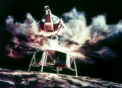 有人宇宙飛行、アメリカ、アポロ、一般 月から発進する月着陸船の想像図 作： Unbekannt