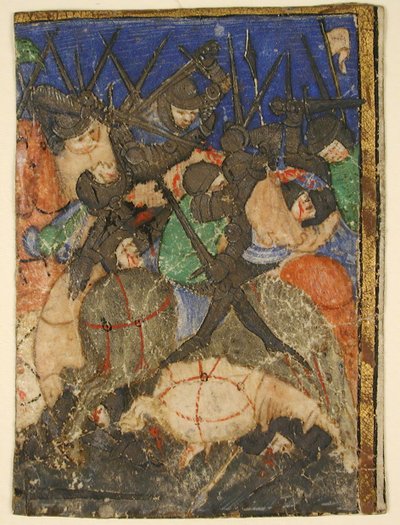 ヘブライ語聖書の場面を示す写本の切り抜き、おそらくダビデ王の生涯、1400 年頃。 作： Unbekannt