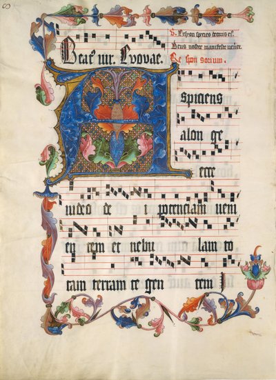 アンチフォナリーのイニシャルA付き原稿リーフ、ca。 1425-50。 作： Unbekannt