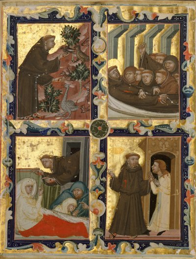 アッシジの聖フランチェスコの生涯の場面を描いた写本の葉、イタリア語、カリフォルニア州。 1320-42。 作： Unbekannt