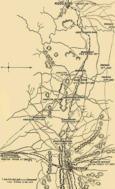 EerstefabriekenからMiddelburgへの東向きの移動を示す地図、1901年。 作： Unbekannt