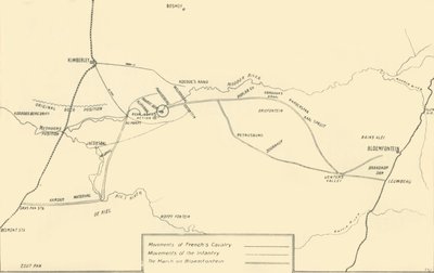 キンバリーの救済とブルームフォンテーンの捕獲のための運動を示す地図、1901年。 作： Unbekannt