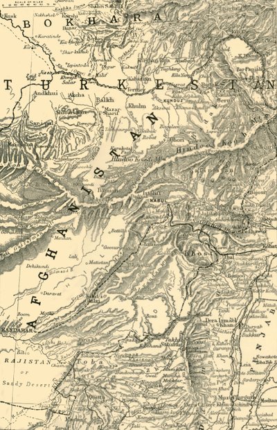 ロバーツ将軍のカブールへのルートを示す地図...イギリスとロシアの境界、1901年。 作： Unbekannt