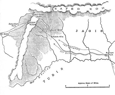 3月のロバーツ将軍をペイワーコタルに示す地図1878年11月28日から12月1日、c1880 作： Unbekannt