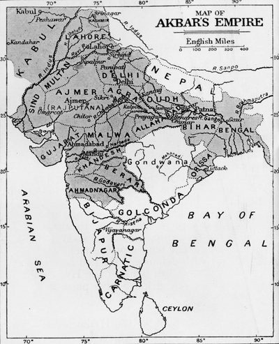 Akbars Empire、c1912の地図 作： Unbekannt