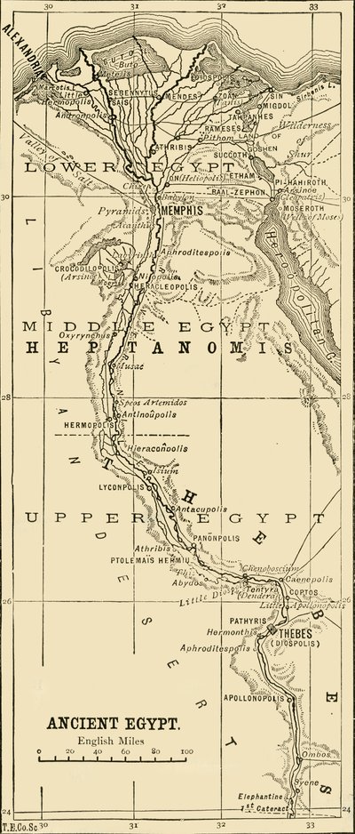 古代エジプトの地図、1890年。 作： Unbekannt