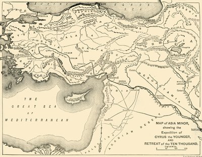 未成年者の地図、青年期のサイラス遠征、1万人の退却、1890年。 作： Unbekannt